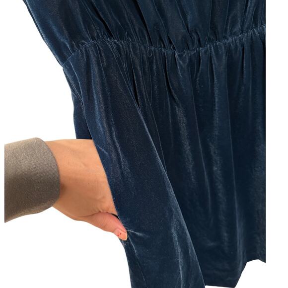 GAP Womans S Velvet Skater Dress Ballet Neck POCKETS Elastic Wasit Navy Blue - Picture 4 of 9